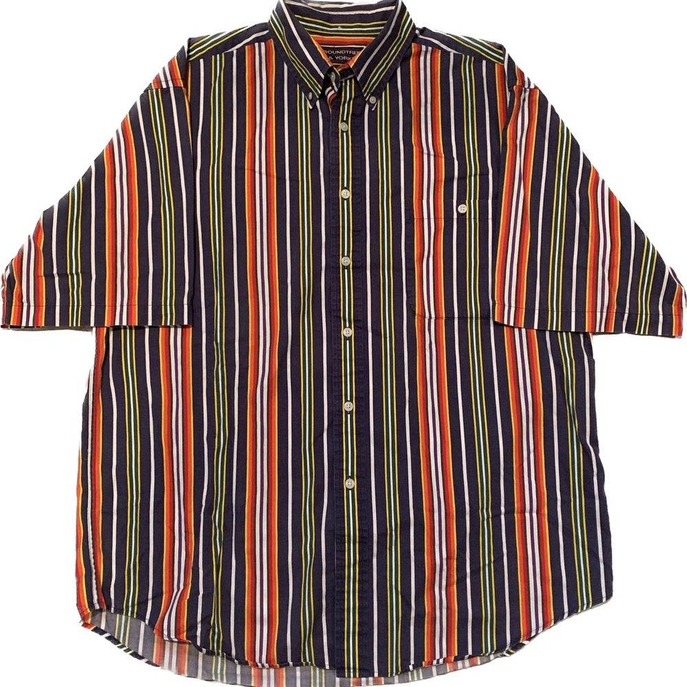 Rainbow Stripe Short Sleeve Button Up, Roundtree and Yorke, Hawaiian Shirt, L